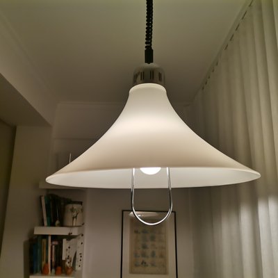 Large Scandinavian Modern White Acrylic Pull Down Extendable Hanging Light, 1960s-SCS-1279079