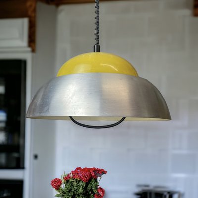 Large Scandinavian Style Yellow Pull Down Pendant Lamp in Acrylic and Aluminium, 1960s-SCS-1235973