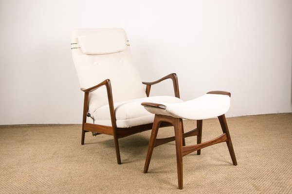 Large Scandinavian Teak Chair with Ottoman by Folke Ohlsson for Westnofa, 1960s-EMB-1757786