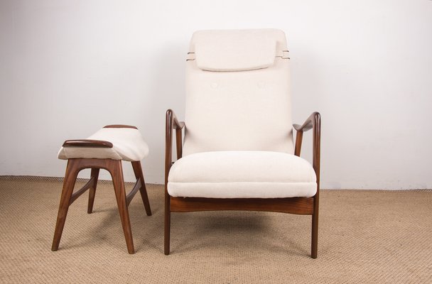 Large Scandinavian Teak Chair with Ottoman by Folke Ohlsson for Westnofa, 1960s-EMB-1757786