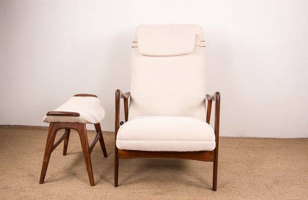 Large Scandinavian Teak Chair with Ottoman by Folke Ohlsson for Westnofa, 1960s-EMB-1757786