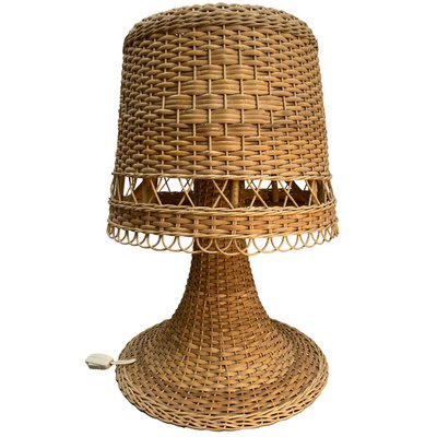 Large Scandinavian Wicker Mushroom Table Lamp, 1960s or 1970s-BHG-1363505