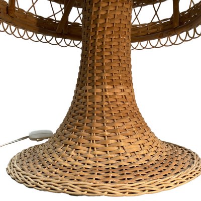 Large Scandinavian Wicker Mushroom Table Lamp, 1960s or 1970s-BHG-1363505