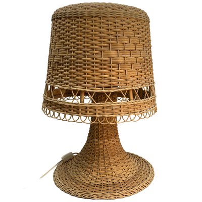 Large Scandinavian Wicker Mushroom Table Lamp, 1960s or 1970s-BHG-1363505