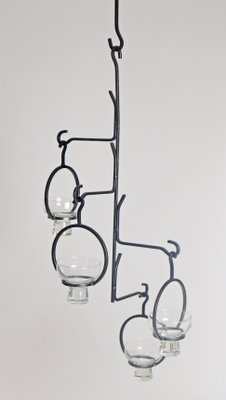 Large Scandinavian Wrought Iron Chandelier for 4 Candles, 1960s-ESB-2019698