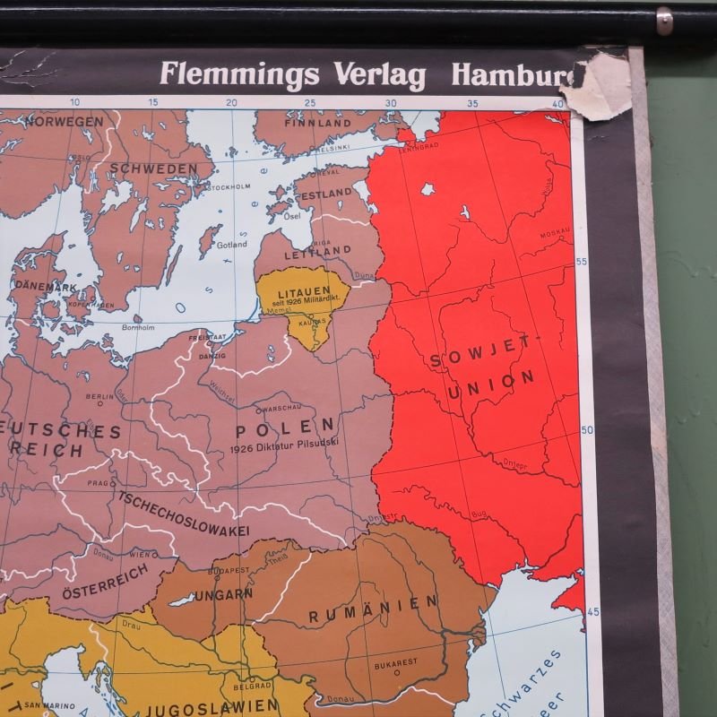 Large School Teaching Map on Contemporary History from Flemming Verlag Hamburg, 1950s