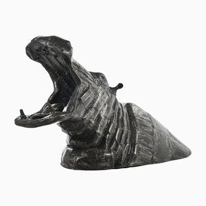 Large Sculpted Iron Cast Hippopotamus-NQ-1312311