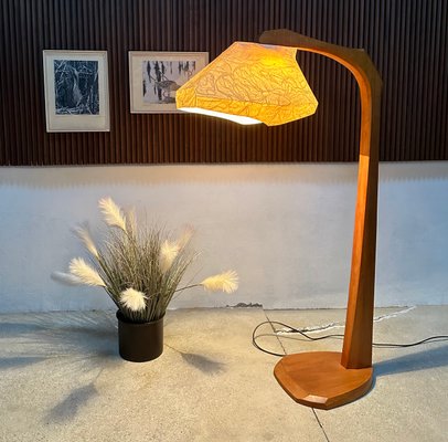 Large Sculptural Anthroposophical Wood and Parchment Arc Floor Lamp, Dornach, Germany, 1950s-JP-1770625