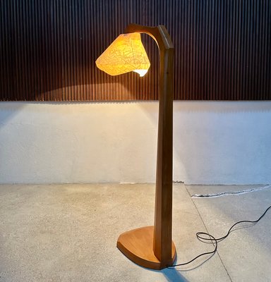 Large Sculptural Anthroposophical Wood and Parchment Arc Floor Lamp, Dornach, Germany, 1950s-JP-1770625