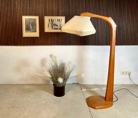 Large Sculptural Anthroposophical Wood and Parchment Arc Floor Lamp, Dornach, Germany, 1950s-JP-1770625