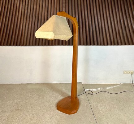 Large Sculptural Anthroposophical Wood and Parchment Arc Floor Lamp, Dornach, Germany, 1950s-JP-1770625