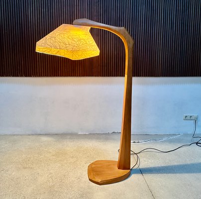 Large Sculptural Anthroposophical Wood and Parchment Arc Floor Lamp, Dornach, Germany, 1950s-JP-1770625