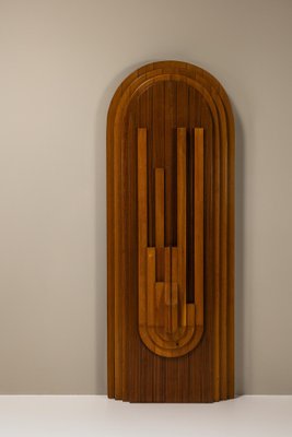 Large Sculptural Brutalist Wall Panel in Teak and Pine, Italy, 1970s-UQV-1795624