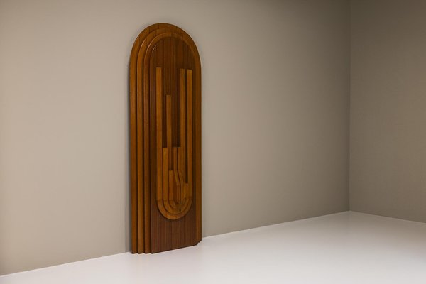 Large Sculptural Brutalist Wall Panel in Teak and Pine, Italy, 1970s-UQV-1795624