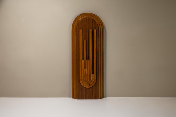 Large Sculptural Brutalist Wall Panel in Teak and Pine, Italy, 1970s-UQV-1795624