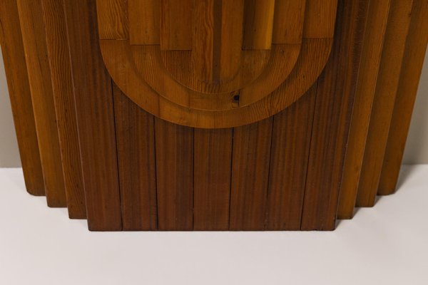 Large Sculptural Brutalist Wall Panel in Teak and Pine, Italy, 1970s-UQV-1795624