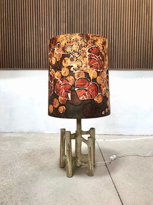 Large Sculptural Ceramic Table Lamp with Batik Shade, 1960s-JP-698797