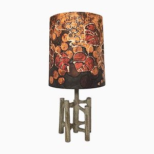 Large Sculptural Ceramic Table Lamp with Batik Shade, 1960s-JP-698797