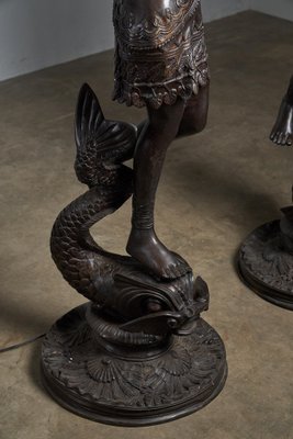 Large Sculptural Male and Female Lamps in Bronze, 1920s, Set of 2-POG-1802630