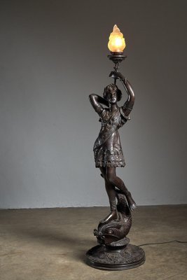 Large Sculptural Male and Female Lamps in Bronze, 1920s, Set of 2-POG-1802630