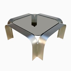 Large Sculptural Square-Shaped Aluminium & Smoked Glass Low Coffee Table, Germany, 1960s-JP-1383493