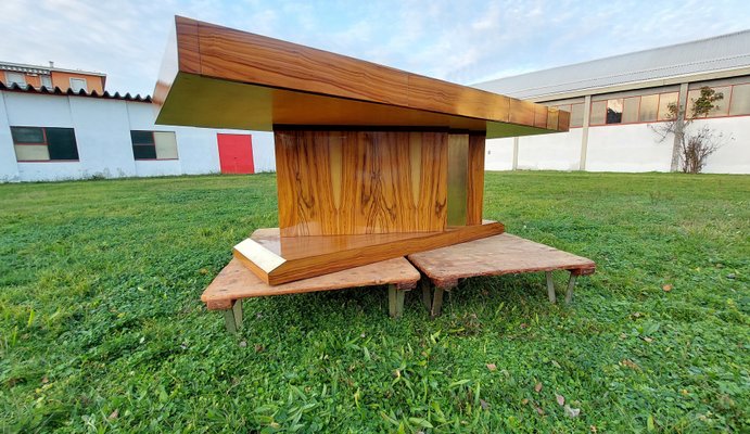 Large Sculptural Table in Olive Burl and Brass with Three Drawers, Italy, 1950s-QZZ-1105515