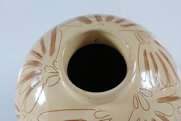 Large Sgraffito Floor Vase with Cream Yellow Glaze attributed to Astrid Tjalk from Herman A. Kähler-QQ-1718273