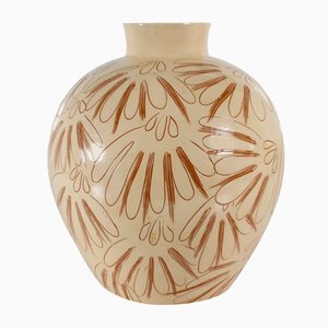 Large Sgraffito Floor Vase with Cream Yellow Glaze attributed to Astrid Tjalk from Herman A. Kähler-QQ-1718273