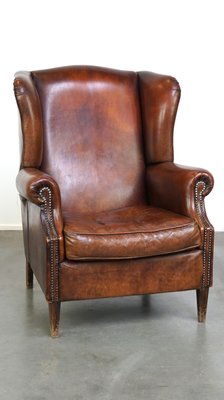 Large Sheepskin Wingback Armchair with Excellent Color and High Seat-HPP-2018247