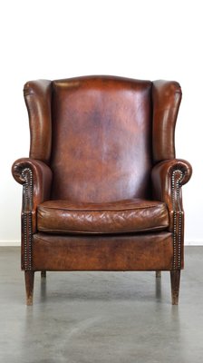 Large Sheepskin Wingback Armchair with Excellent Color and High Seat-HPP-2018247