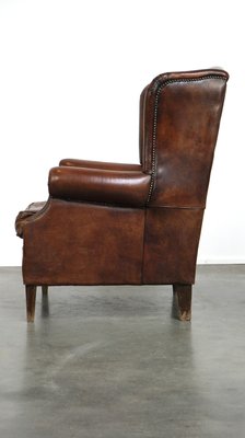 Large Sheepskin Wingback Armchair with Excellent Color and High Seat-HPP-2018247