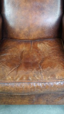 Large Sheepskin Wingback Armchair with Excellent Color and High Seat-HPP-2018247