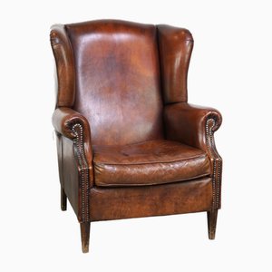 Large Sheepskin Wingback Armchair with Excellent Color and High Seat-HPP-2018247