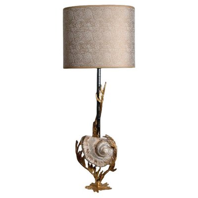 Large Shell Table Lamp with Brass Details, 1970s-VDW-2034114