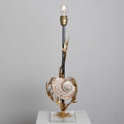 Large Shell Table Lamp with Brass Details, 1970s-VDW-2034114