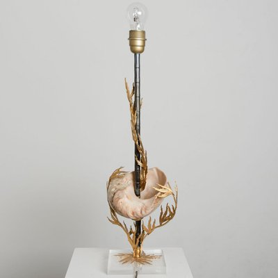 Large Shell Table Lamp with Brass Details, 1970s-VDW-2034114