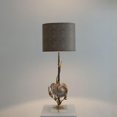 Large Shell Table Lamp with Brass Details, 1970s-VDW-2034114