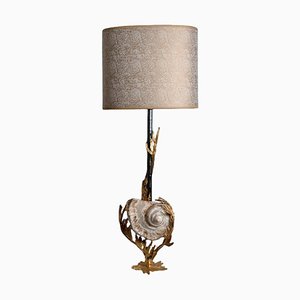 Large Shell Table Lamp with Brass Details, 1970s-VDW-2034114