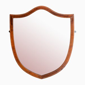 Large Shield Mirror in Mahogany Wooden Frame, Beveled Glass, Dark Brown Mantle Mirror, 1920s-BJS-2026988