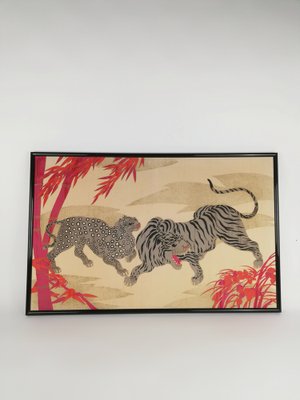 Large Silk Wall Tapestry Depicting a Tiger and a Cheetah by Fabbriziani & Calandra, Italy, 1970s-UIW-1401222