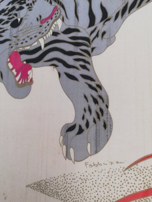 Large Silk Wall Tapestry Depicting a Tiger and a Cheetah by Fabbriziani & Calandra, Italy, 1970s-UIW-1401222