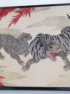 Large Silk Wall Tapestry Depicting a Tiger and a Cheetah by Fabbriziani & Calandra, Italy, 1970s-UIW-1401222