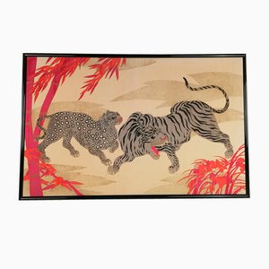 Large Silk Wall Tapestry Depicting a Tiger and a Cheetah by Fabbriziani & Calandra, Italy, 1970s-UIW-1401222