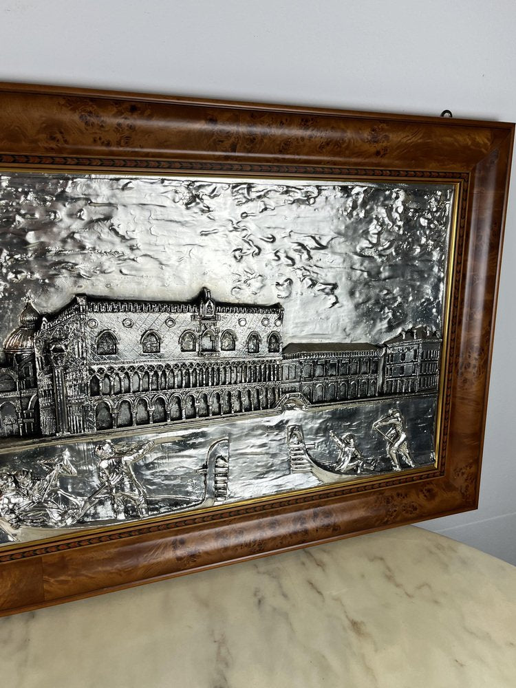 Large Silver Bas Relief of St. Mark's Square, Venice, 1980s