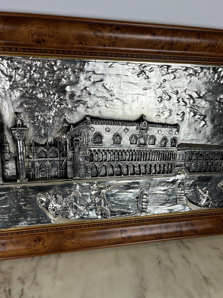 Large Silver Bas Relief of St. Mark's Square, Venice, 1980s