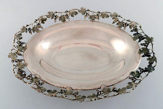 Large Silver Bowl Pierced with Grape Vines