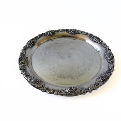 Large Silver-Plated Tray with Embossed Grape Pattern, Sweden-JKV-1787155