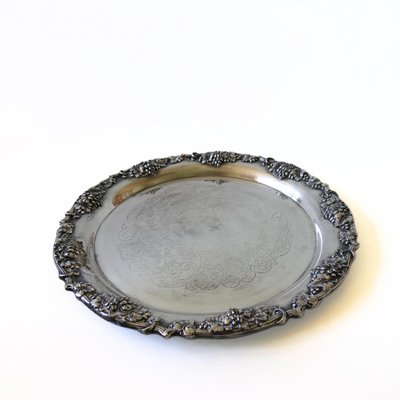 Large Silver-Plated Tray with Embossed Grape Pattern, Sweden-JKV-1787155