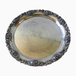 Large Silver-Plated Tray with Embossed Grape Pattern, Sweden-JKV-1787155