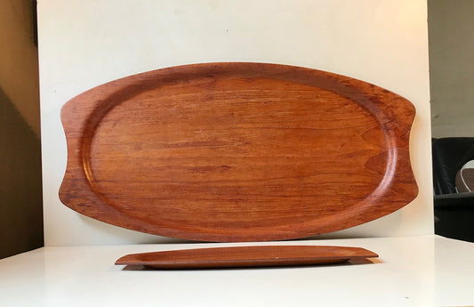 Large & Small Teak Veneer Serving Trays from Silva, 1960s, Set of 2